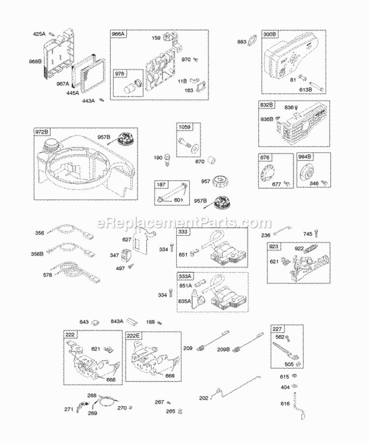 Air Cleaner Controls Electrical Exhaust System Flywheel Brake Fuel Supply Governor Spring Ignition Diagram and Parts List for 12X812-0121-B1  Briggs and Stratton Engine